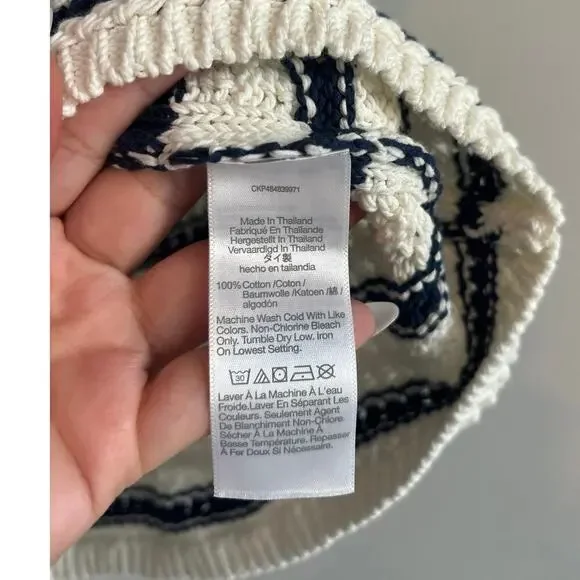 Madewell Crochet-Knit Crewneck Sweater Tank In Bright Ivory Navy Size Small - Picture 5 of 6